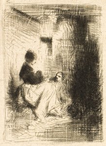 女性と彼女の子供たち 作： Charles Emile Jacque
