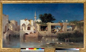 Cafe a Adalia, dit Habitations トルコのアダリアの近くにあるトルコ人 シャルル・トルネミーヌ（1812-1872）の絵画 1856年 日。0.69x1.24 m パリ、オルセー美術館 作： Charles Émile de Tournemine