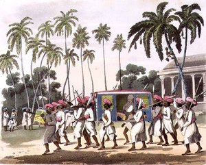 パランケーンズ、ジョン・ウェルズ（fl.1792-1809）が彫った「Oriental Drawings」のプレート42、パブ。1806年（アクアチント）。