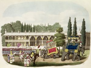 トーマスホールが「東洋の絵」のために彫刻したパブのティップーサヒブ宮殿（1749-99）。 1806（アクアチント）