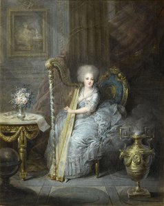 ハープを弾くエリザベート夫人 作： Charles Emmanuel Joseph Leclercq