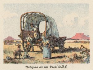 南アフリカ：「アウトスパン・オン・ザ・ヴェルド」、OFS（カラーリトグラフ） 作： Charles Ernest Peers
