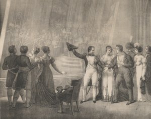 1808 年 1 月 4 日、ダビデのアトリエを訪れるナポレオンとジョセフィーヌ 1820-30。 作： Charles Etienne Pierre Motte