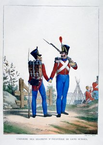 スイスの歩兵連隊の制服、フランス、1823年。 作： Charles Etienne Pierre Motte