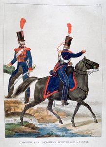 1823年フランスの馬砲連隊の制服。 作： Charles Etienne Pierre Motte