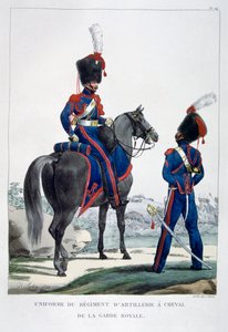 1823年にフランスの王室警備隊の騎兵連隊の制服。 作： Charles Etienne Pierre Motte