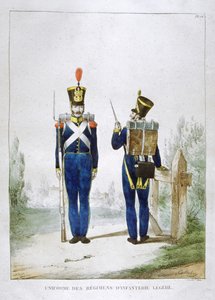 1823年フランスの軽歩兵連隊の制服。 作： Charles Etienne Pierre Motte