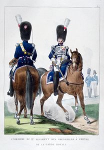 1823年、フランスの第2連隊、ホースグレナディエの制服。 作： Charles Etienne Pierre Motte