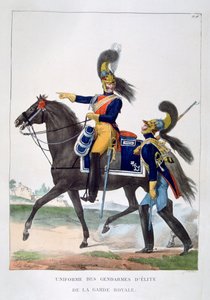 1823年にフランスの王室警備隊の制服を着た制服。 作： Charles Etienne Pierre Motte