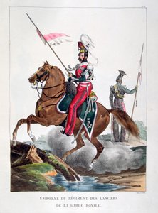 1823年のフランスのロイヤルガードのランサーの連隊の制服。 作： Charles Etienne Pierre Motte