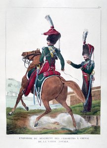 1823年にフランスのロイヤルガードの騎馬騎兵連隊の制服。 作： Charles Etienne Pierre Motte