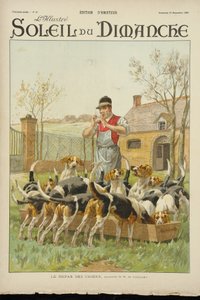 1900年11月25日の「ソレイユデュディマンシュ」の表紙からの猟犬の餌やり 作： Charles Fernand de Condamy