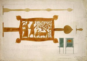 ライティングデスクのデザイン 真鍮製ヒンジ 作： Charles Francis Annesley Voysey