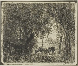 森の中の牛 作： Charles Francois Daubigny