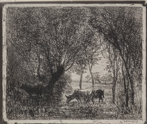 森の中の牛 作： Charles Francois Daubigny