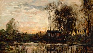 バ・ムードンの夕べ、1874年 作： Charles Francois Daubigny