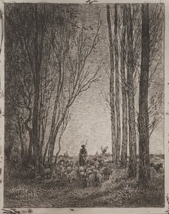群れに集まる、オリジナルの印象1862、1921年に印刷。 作： Charles Francois Daubigny