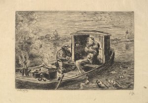 食事をむさぼり食う、1861年。 作： Charles Francois Daubigny