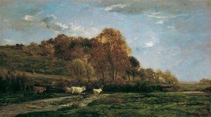 秋の牧草地の風景 作： Charles Francois Daubigny