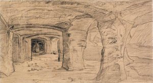 Auvers-sur-Oise の採石場の岩の金庫室。 作： Charles Francois Daubigny