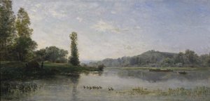川のある風景、1860 作： Charles Francois Daubigny