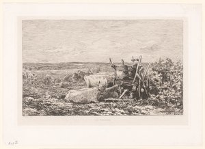 ブドウの木の間で牛が休んでいる風景 レヴァンダンジュ。 (アイテムのタイトル) 作： Charles Francois Daubigny