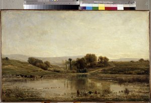 「レタン」（池） シャルル・フランソワ・ドービニー作（1817-1878） 1858年 幅 57.5x93.5 cm エルミタージュ美術館、サンクトペテルブルク 作： Charles Francois Daubigny