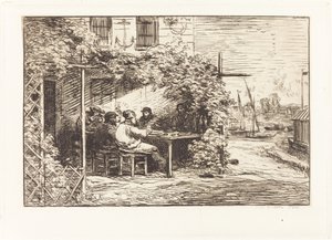 アニエールに向かう途中で昼食 作： Charles Francois Daubigny