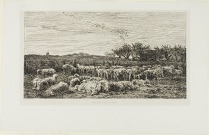 羊のいる牧草地 作： Charles Francois Daubigny