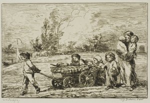 ワゴンでの入居（ボートの調度品） 作： Charles Francois Daubigny