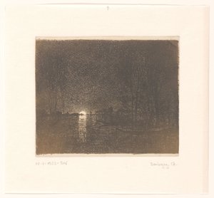 湖の夜の景色 エフェ・ド・ニュイ 作： Charles Francois Daubigny