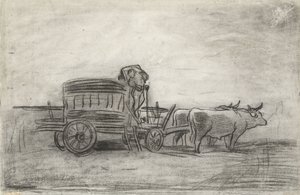 空を背景に暗く横たわる牛車 作： Charles Francois Daubigny