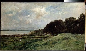 「カルヴァドスのヴィレルヴィル近くの海景」（ヴィレルヴィル近くの海岸） シャルル・フランソワ・ドービニー作（1817-1878） 1875年 85x149 cm エルミタージュ美術館、サンクトペテルブルク（サンクトペテルブルク） 作： Charles Francois Daubigny