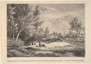 サロンド1850-51。 1850-51年、ウリンズ川の岸に沿った景観。 作： Charles Francois Daubigny