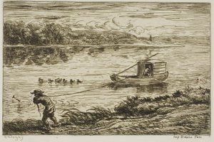 ロープを引っ張る船の少年（ロープを引っ張る） 作： Charles Francois Daubigny