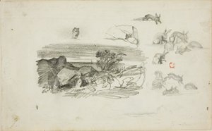 スケッチロッキー山脈とウサギ 作： Charles Francois Daubigny