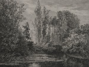 水辺の雄鹿 作： Charles Francois Daubigny