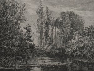ウォーターズエッジのクワガタ、1850年。 作： Charles Francois Daubigny