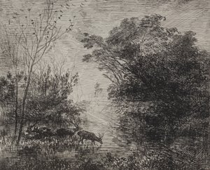 スタッグス、オリジナルの印象1862、1921年に印刷。 作： Charles Francois Daubigny