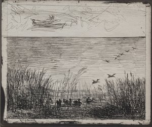 アヒルの沼、1921年に印刷されたオリジナルの印象1862。 作： Charles Francois Daubigny