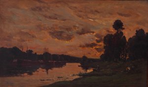 午後（パネルに油彩） 作： Charles Francois Daubigny
