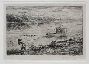 ボートトリップ：けん引ロープを運ぶキャビンボーイまたはロープで運ぶキャビンボーイ 作： Charles Francois Daubigny