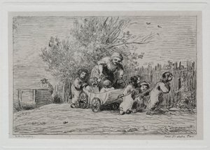 ボート旅行：カートの遺産1861年、カートを持つ子供たち。 作： Charles Francois Daubigny