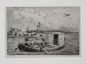 ボートトリップ：ル・モット・ド・カンブロンヌ・スランギング・マッチ、1861年。 作： Charles Francois Daubigny