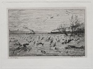 ボートトリップ：キャビンボーイの出発での魚の喜び（ザ・フィッシュ） 作： Charles Francois Daubigny