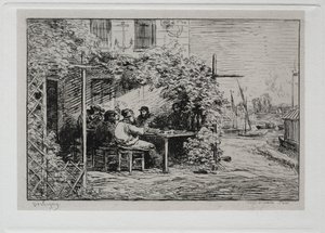 ボートトリップ：1861年、アニエールに乗船する前のランチ。 作： Charles Francois Daubigny