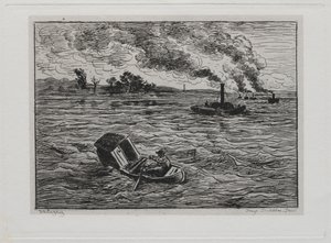 ボートトリップ：蒸気船または汽船に気をつけて 作： Charles Francois Daubigny