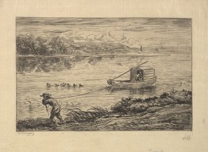 キャビンボーイ、ボートを牽引、1861年。 作： Charles Francois Daubigny