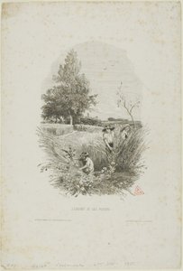 子供と花 作： Charles Francois Daubigny