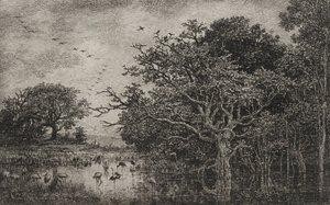 コウノトリのいる湿地 作： Charles Francois Daubigny
